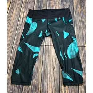 Lululemon Crop Leggings Teal Womens Size 8 Black Abstract Print Teal Athletica